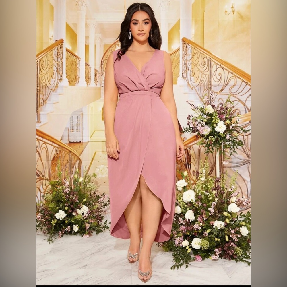 NWT SHEIN Belle Plus Surplice Neck Tulip Hem Bridesmaid Dress Size 12